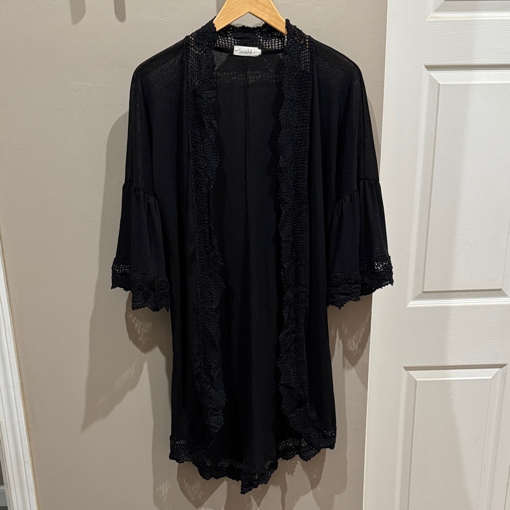 Black Lace Trim Kimono
